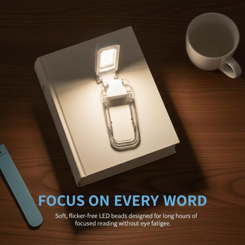 Luz de leitura recarregável LED USB para livros, luz noturna com proteção para os olhos, luz de mesa portátil com clipe, marcador de livros, luz de leitura, lâmpada noturna