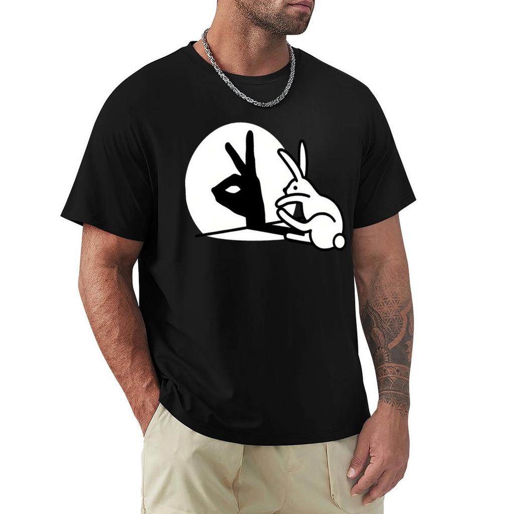 Funny Rabbit Hand Shadow Puppets Humor TShirt custom t shirt oversizeds clothing for men