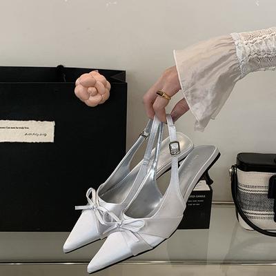 Französische Schleife vorne Tasche Kopf hinten leer Sandalen Damen Sommer 2025 Schleife spitz Stiletto Schuhe