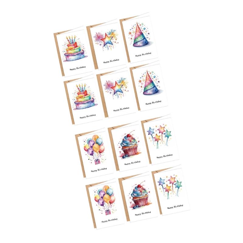 12Pcs Cartoon Dog Birthday Greeting Card Party Invitation With Envelope For Husband Wife Adult Children Anniversary