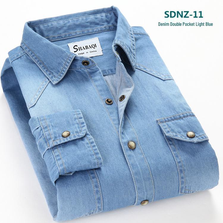 Men's Trendy Spring Classic Cotton Denim Long-Sleeve Shirt with Double Pockets