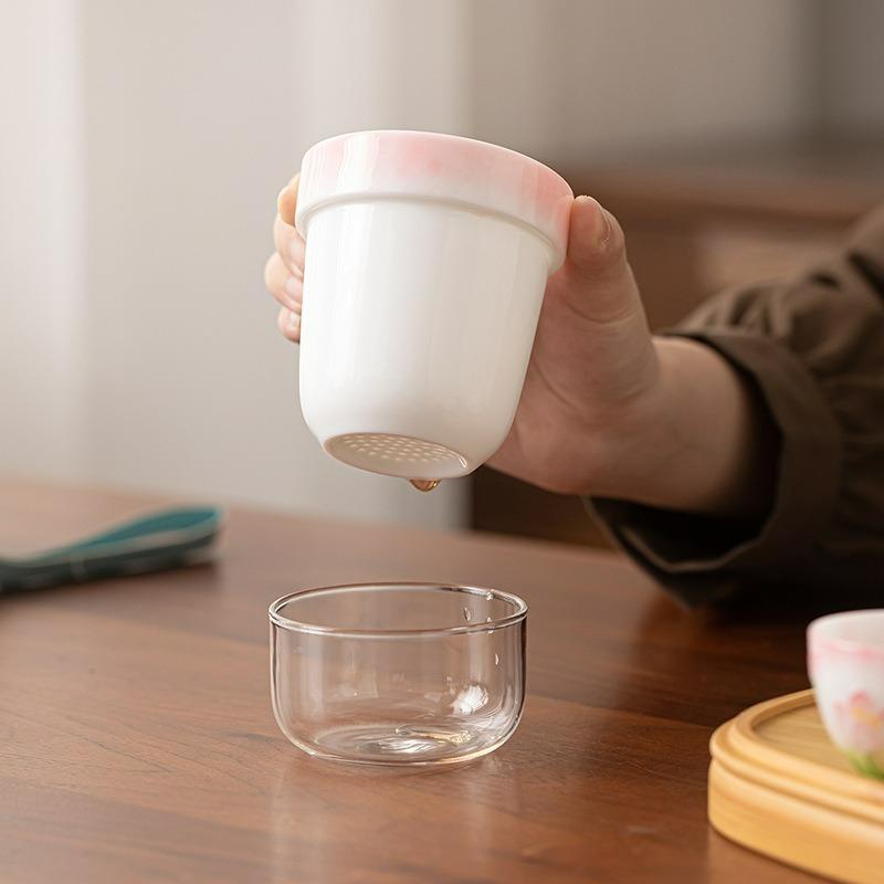 Ice Translucent Hand Painted Quick Cup Set 1 Pot 3 Cups Dehua White Porcelain Travel Tea Ware Portable Underglaze Brewing Pot