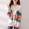 Fashionable Knitted Cardigan for Women Artistic Color-blocked Letter Sweater Cardigan Korean-style Loose Top Outerwear