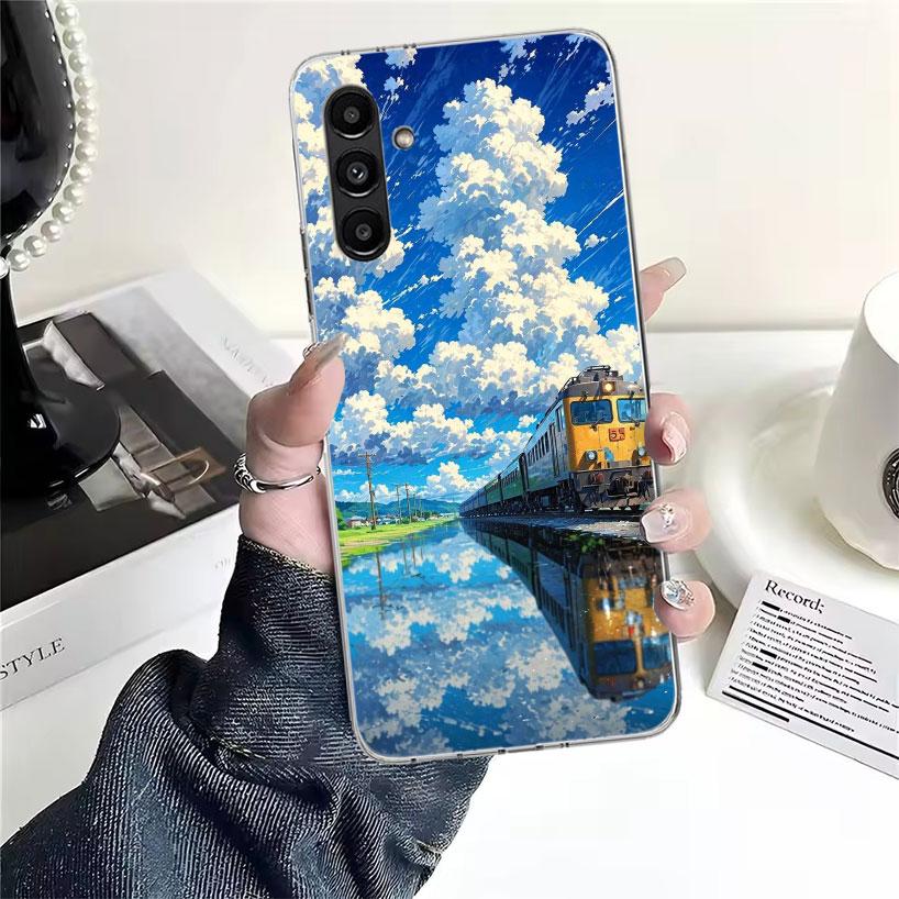 Retro Japanese Sakura Train Phone Case For Samsung Galaxy A13 A14 A15 A16 A17 A53 A54 A55 A56 A57 A33 A34 A35 A36 A37 A23 A24 A2
