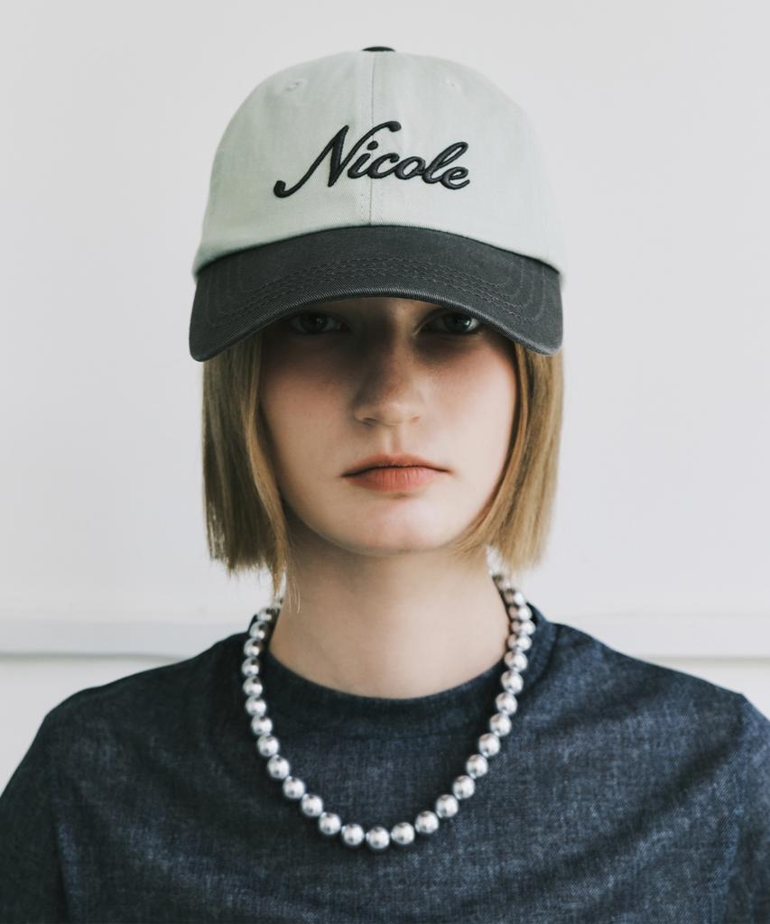 Nigaennikol Nicole Lettering Ball Cap_Khaki Charcoal