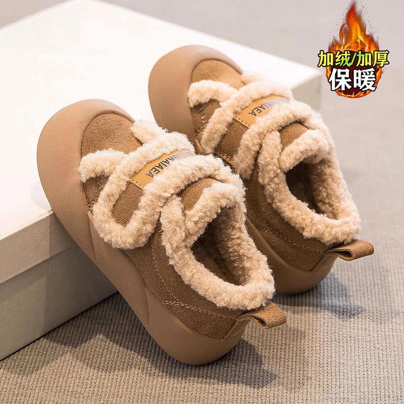 New style girls' large cotton shoes for autumn and winter, plush-lined warm children's sports furry shoes, non-slip girls' snow shoes