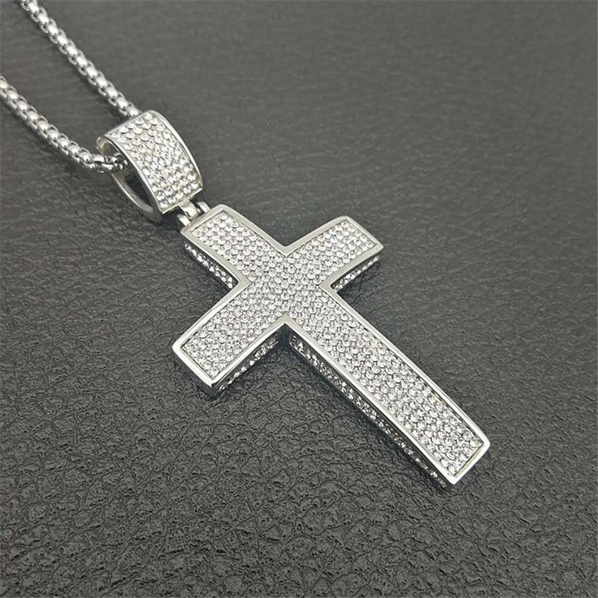 Iced Out Chain Big Cross Pendant Necklace Stainless Steel CZ Cross Necklaces Bling Cubic Zircon Men's Hip Hop Jewelry XL1134