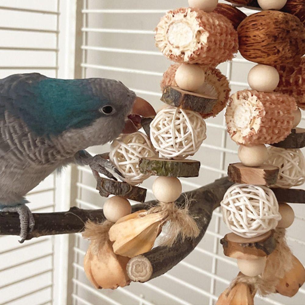 Natural Wood Bird Wood Nut Toy Corncob Bite Training Toy Parrot Chewing Toy  For Birds