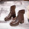 Short boots women's thick heel platform British style 2025 new retro brown Martin boots lace-up high-heeled spring and autumn single boots