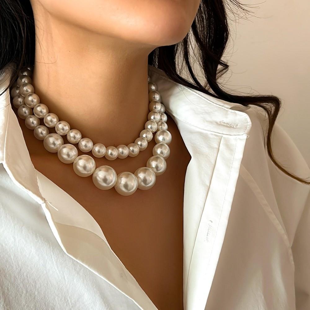 Double Row Choker Necklace Elegant Design Clavicle Chain New Pearl Beaded Necklace  Jewelry