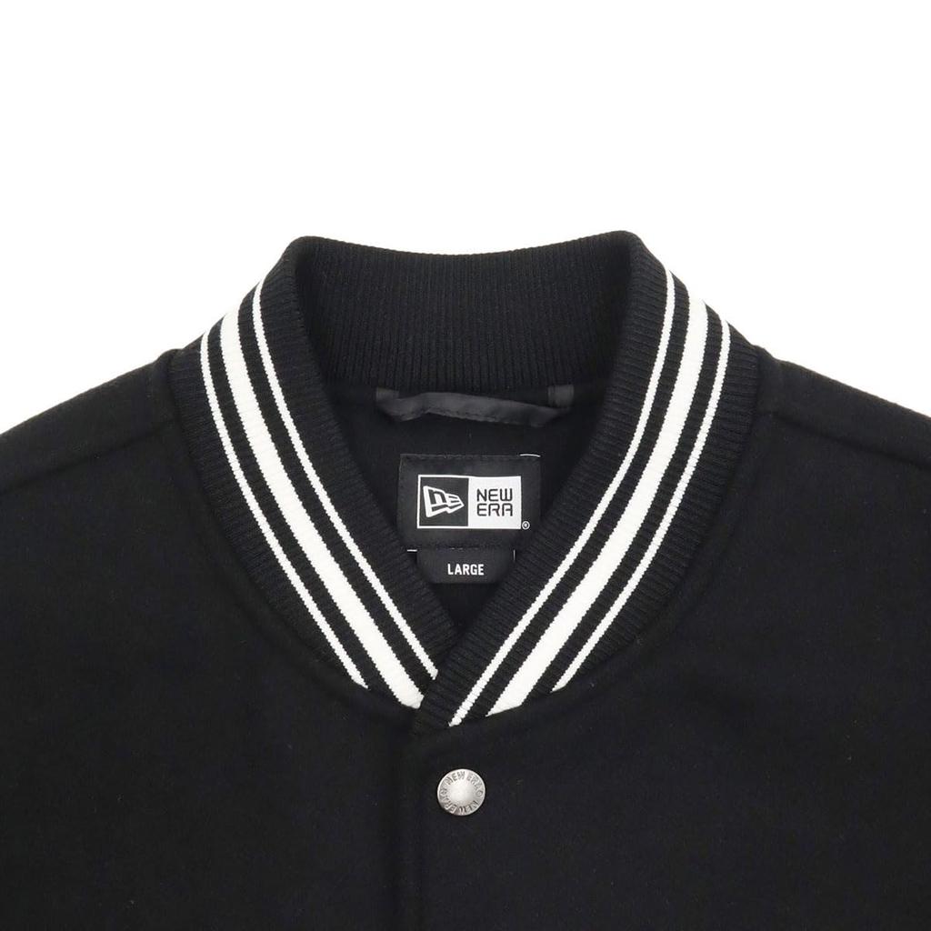 New Era Melton Varsity Jacket Size Box ONSPOTZ and Authentic Stylish Small and Large Sizes Gift Idea (14514616 NER35A6199) Black, L, Logo, Exclusive,