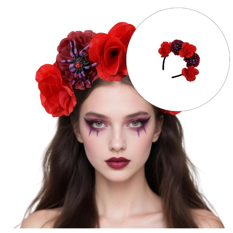 Floral Hairband Skull Rose Hair Hoop Halloween Decorative Spiders Role Play Costume Proms Party Live Show Headwear