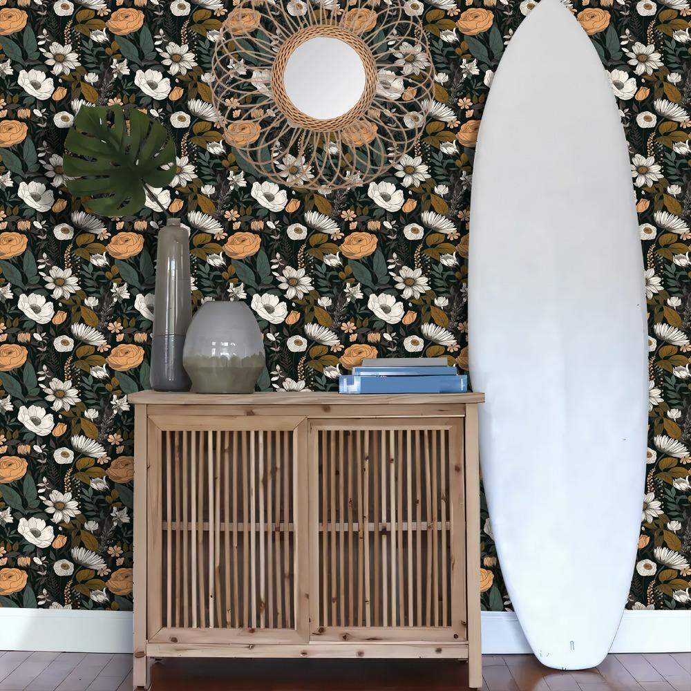 1roll Self-Adhesive Floral Wallpaper Vintage Peel and Stick Contact Paper Removable Roses Waterproof Wall and Tile Decor for Cabinet Bedroom
