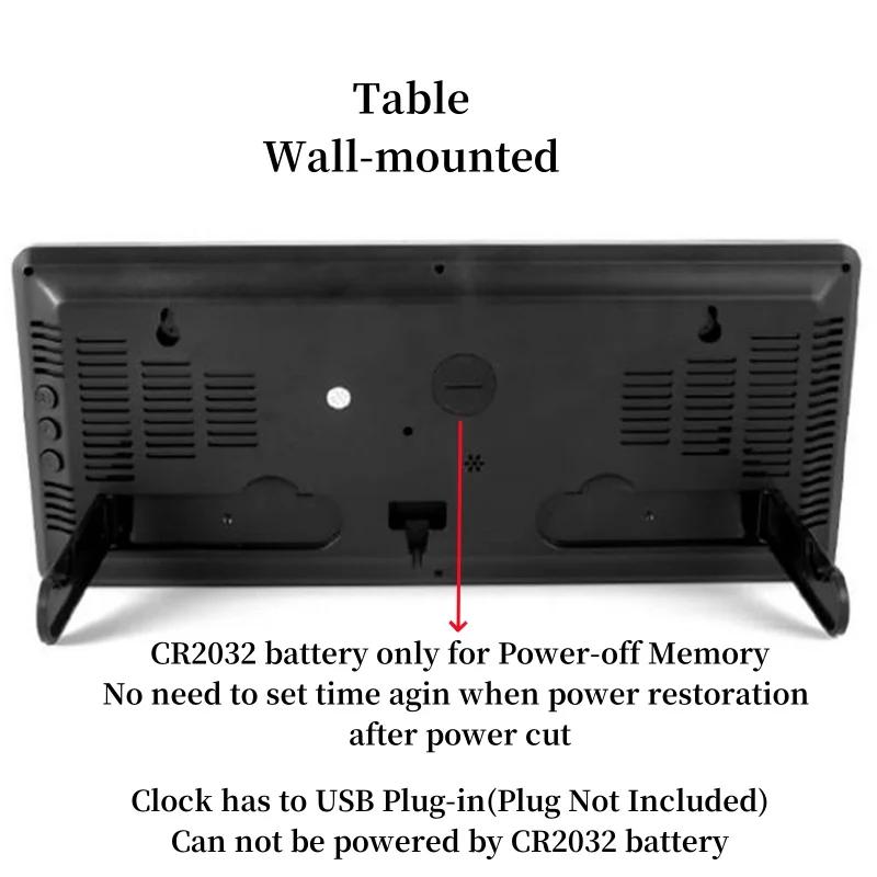 Remote Control Large Digital Wall Clock TEMP Date Week Night Mode Table Clock 12/24H Power-off Memory LED Alarm Clock Home Decor