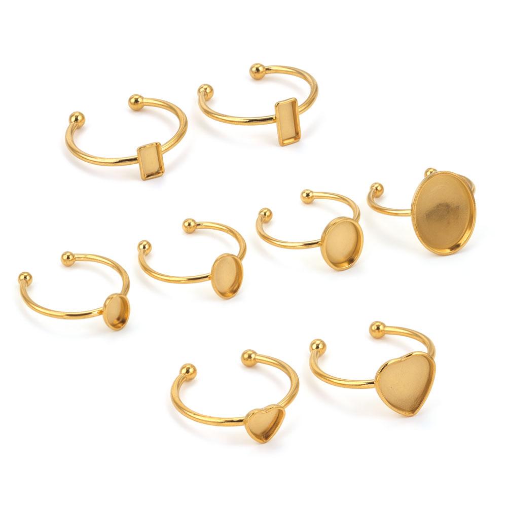 10 Stück Verstellbare Edelstahl Offene Ringfassungen Leere Basis Fassung Cabochon Ringe Für Schmuckherstellung DIY Fingerring Leere
