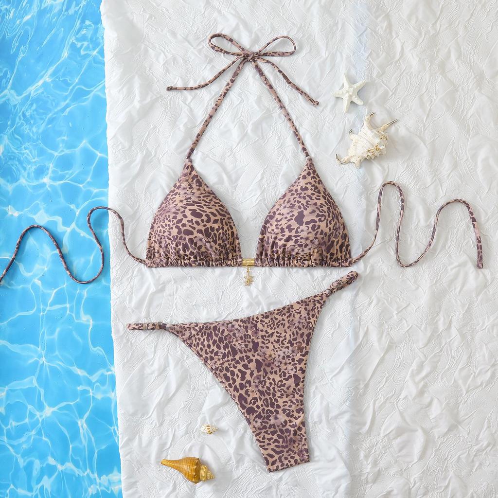 Sexy rückenfreier Träger-Bikini für Damen - Unifarbene europäische & amerikanische Bademode