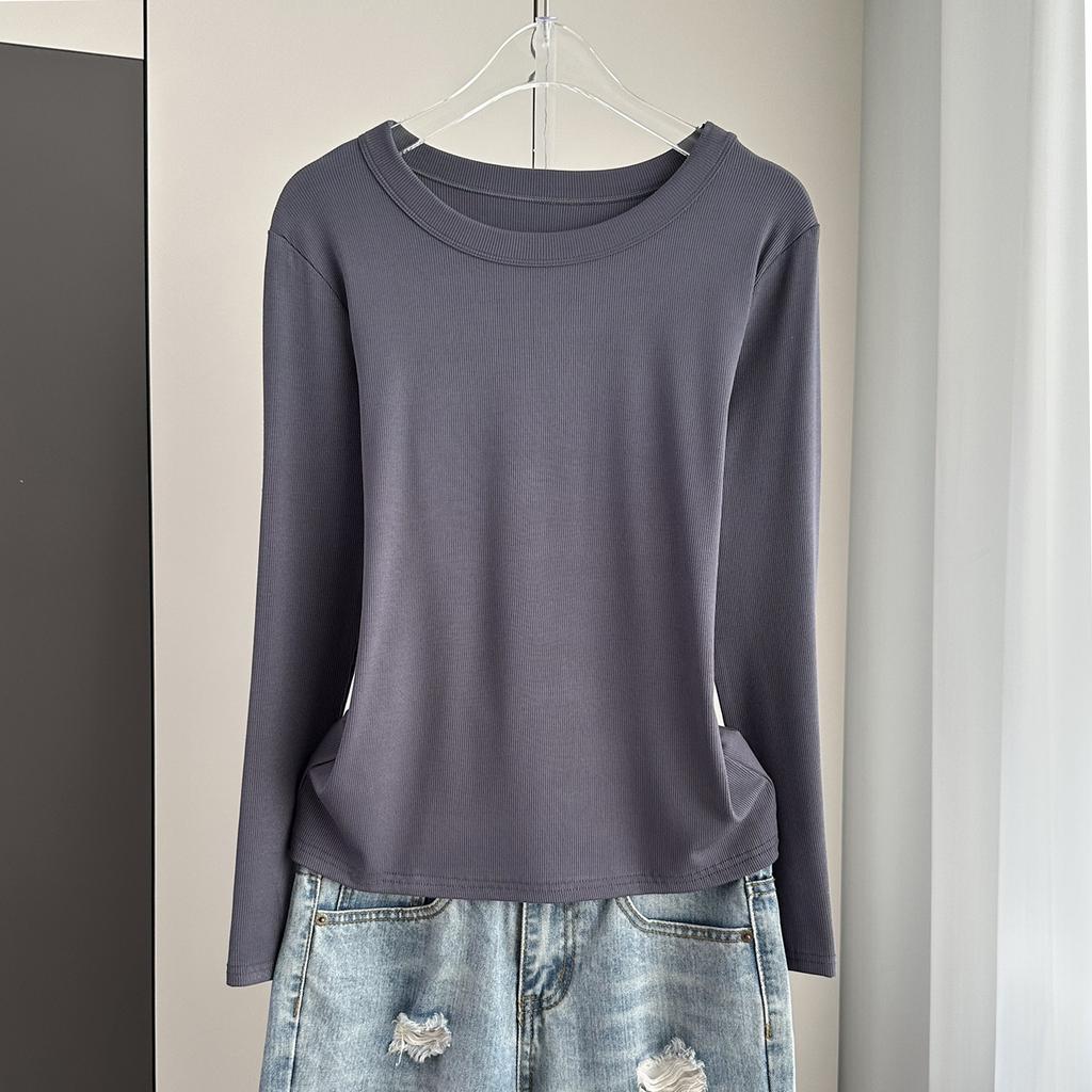 Ribbed Round Neck Long Sleeve Base Top Modal Slim Inner Wear For Winter Stretchy Slim Base Layer Soft Ribbed Fabric Good For Inner And Outer Wear Top