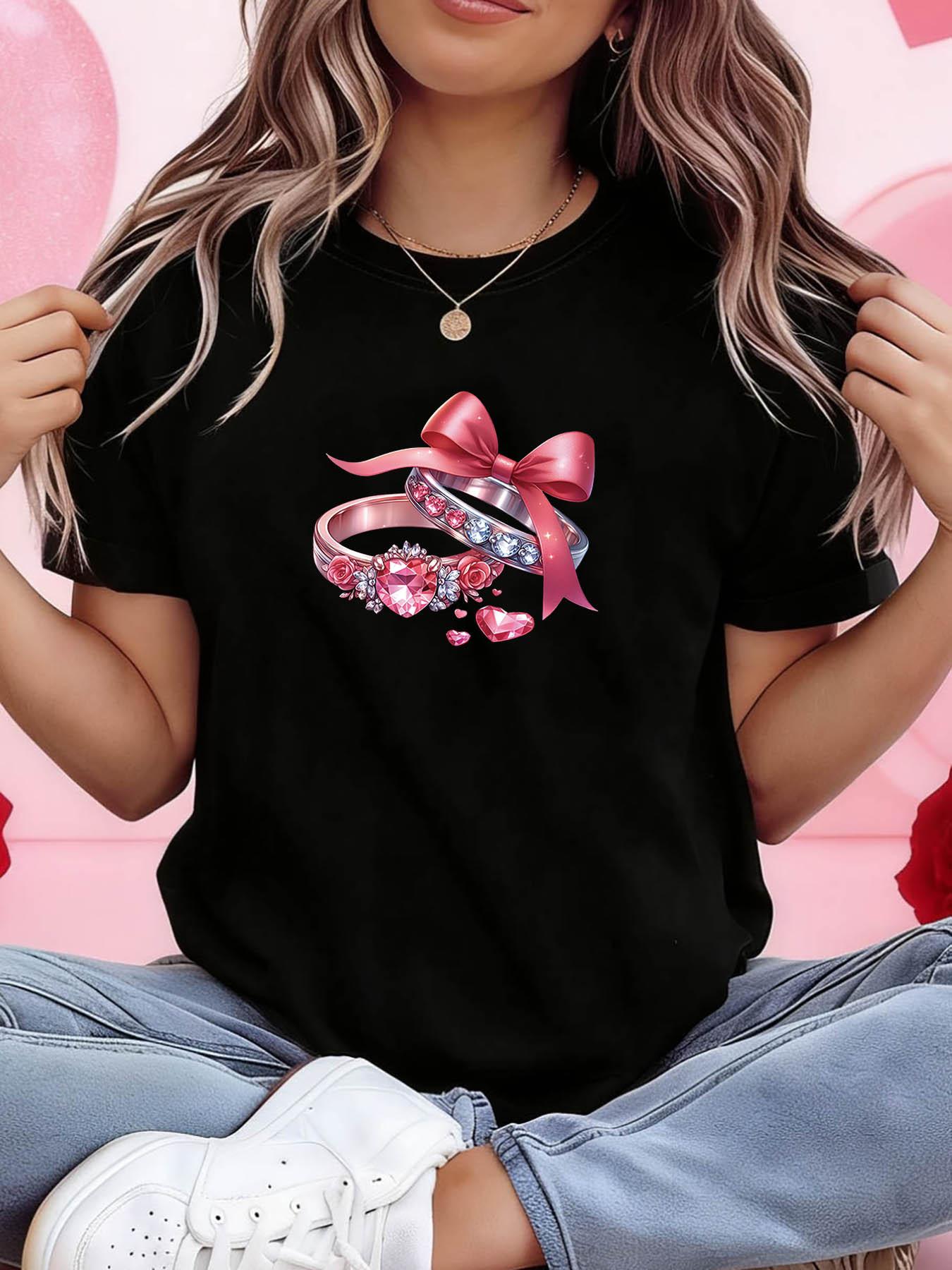 ValentineS Day Graphic Print Tshirt Sleeve Crew Neck Casual Top for Women Season Ideal for Casual Outings and Festive Gifts S