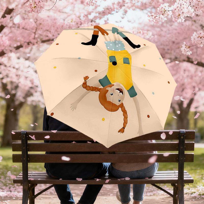 1PC Pippi Longstocking Automatic Open/Close Umbrella with Windproof, 8-Rib Sturdy Canopy, Durable Ribs, Fashionable Design,1243a