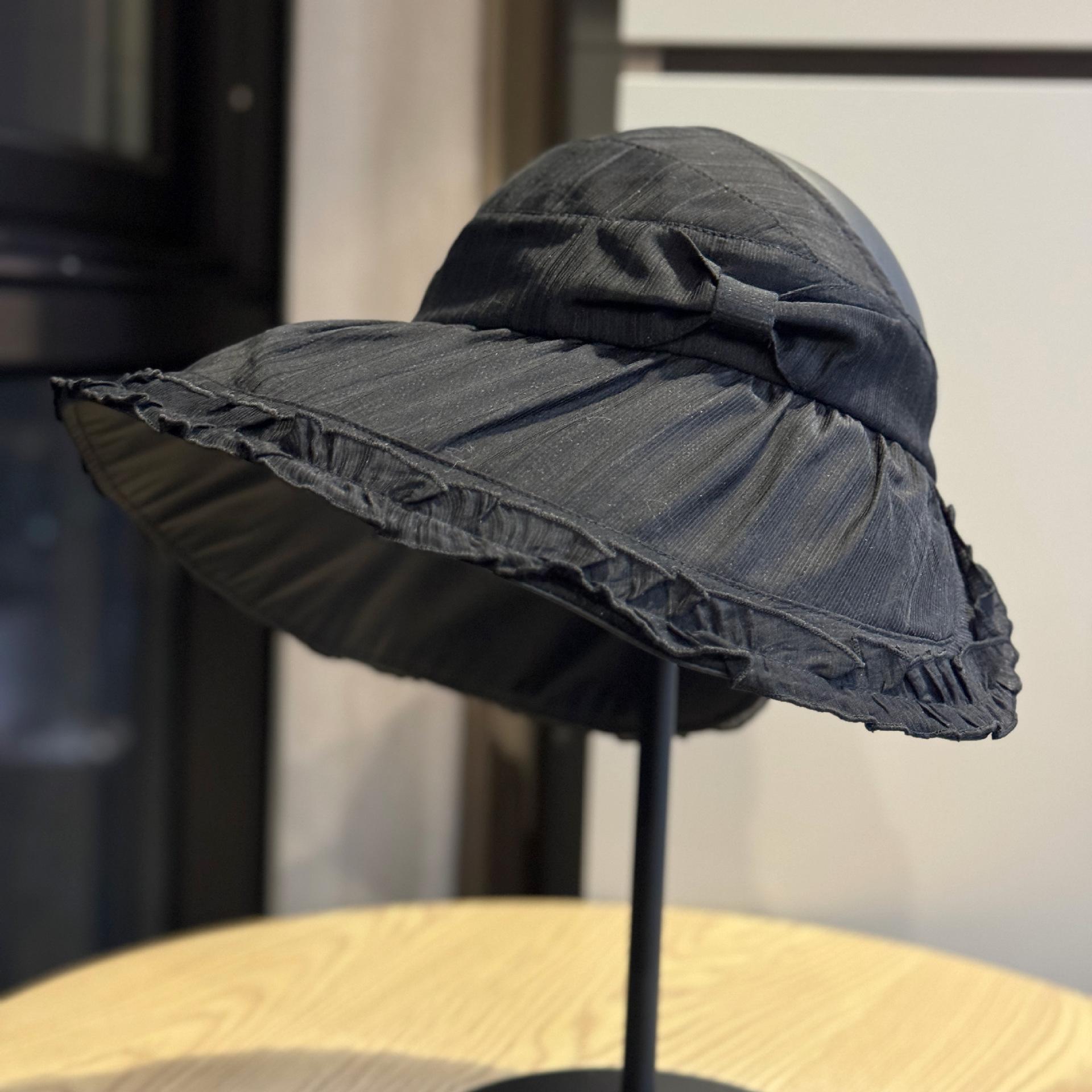 

New soft hat for summer, French elegant lace open-top women s summer travel sunshade and sun protection wide-brimmed fabric hat Adult54-60Adjustable чёрный