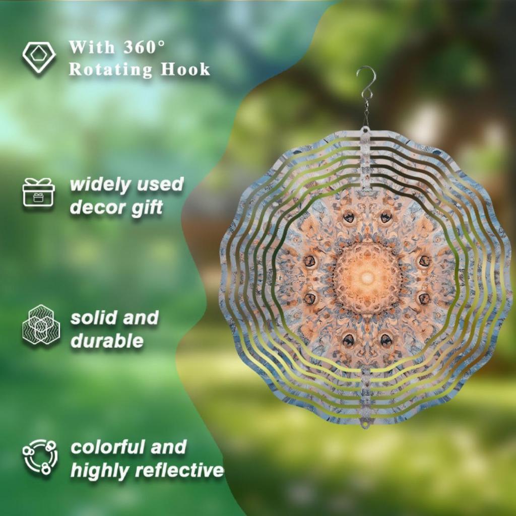Bohemian Wind Spinner 10 Inch Metal Hanging Decor for Garden Balcony Outdoor 360 Degree Swivel Hook All Season Gift Idea