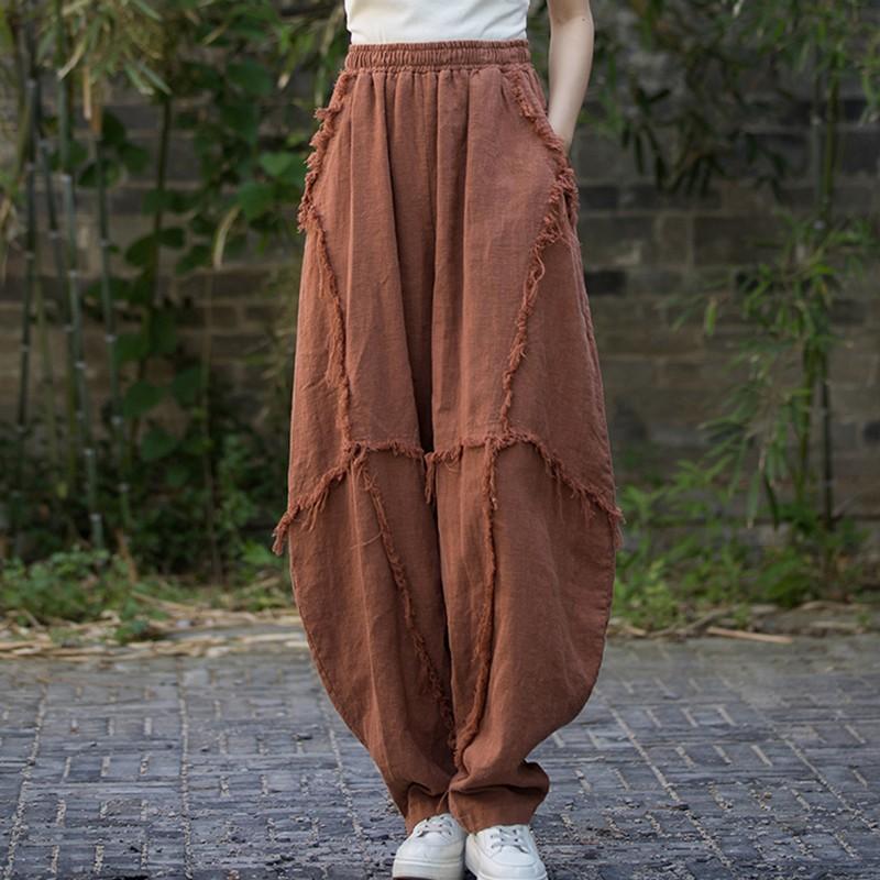 Women's Cotton Linen Harem Pants Women Vintage Style Solid Color Loose Female Casual Trousers