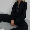 Women Casual Sport Suit New Sweatshirt Half Zip Stand Collar Long Sleeve Tops and Loose Pants Stylish Two Piece Set
