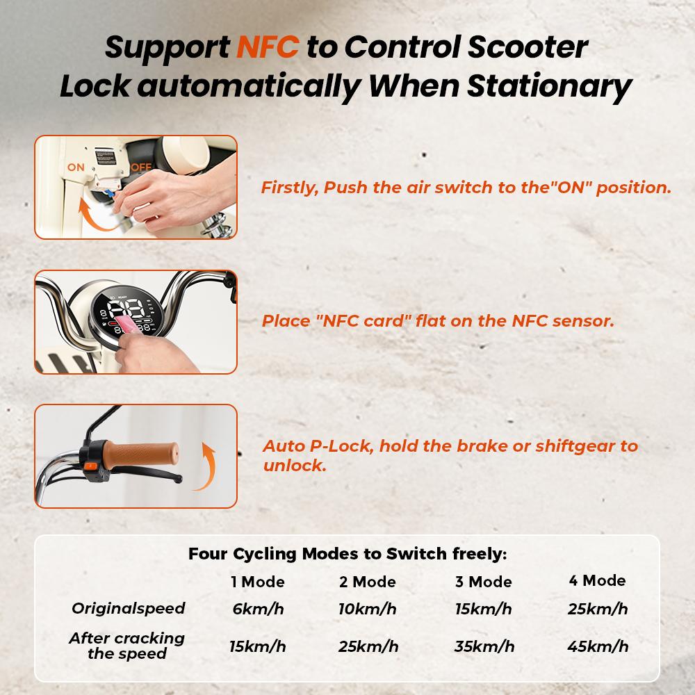 Electric Scooter iScooter Y16 14" 1200W Motor LCD DIsplay Soft Seat Cushion 48V 20AH Fully Suspended Adult Electric Scooter With NFC Card Beige