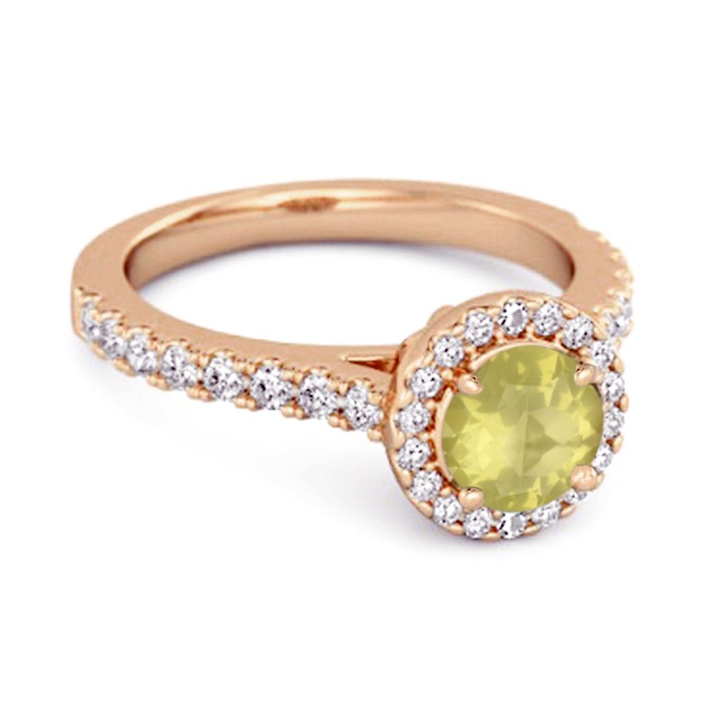 Lemon Quartz Round Halo Accents Ring -925 Sterling Silver Rose Gold Vermeil
