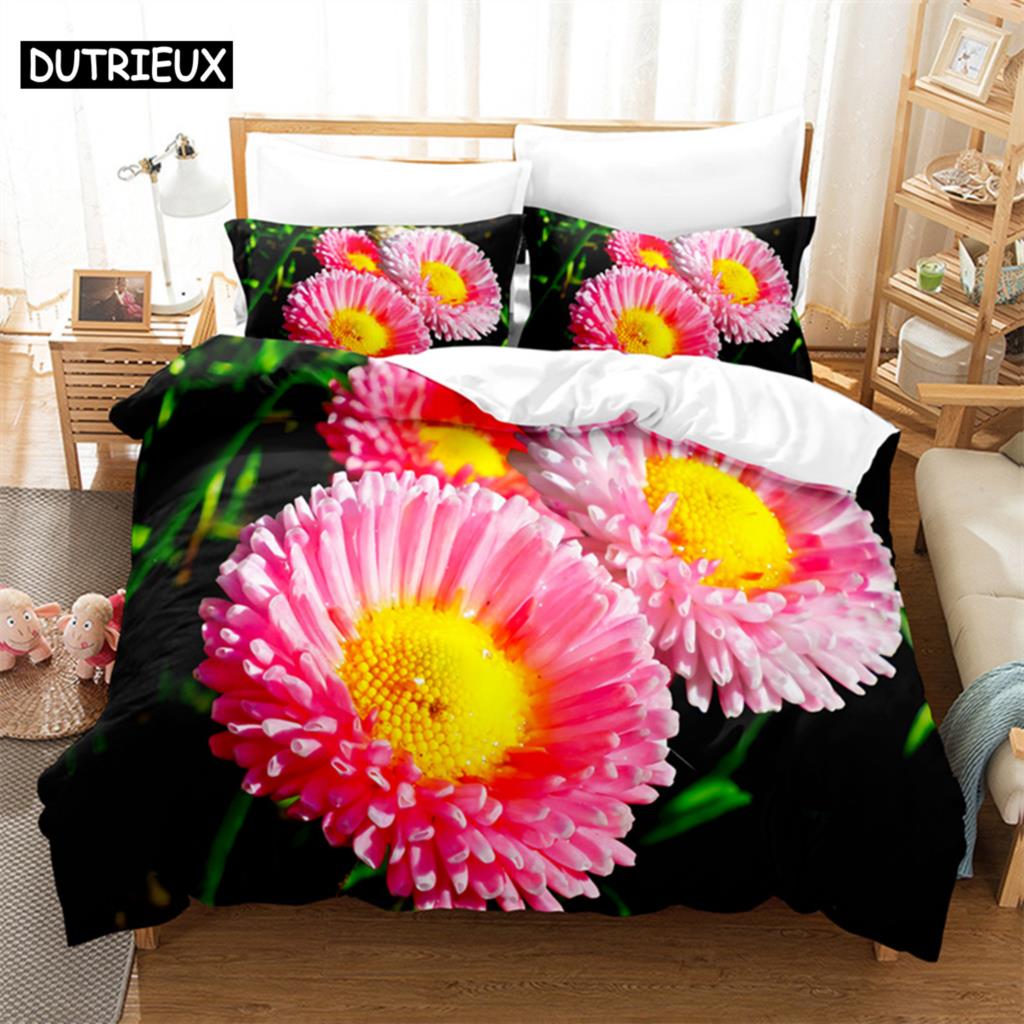 Pink Flowers Queen Bedding Set Duvet Cover Set Bedding Comforter Bedding Sets Bed Linen King Size Duvet Cover Bedding Set