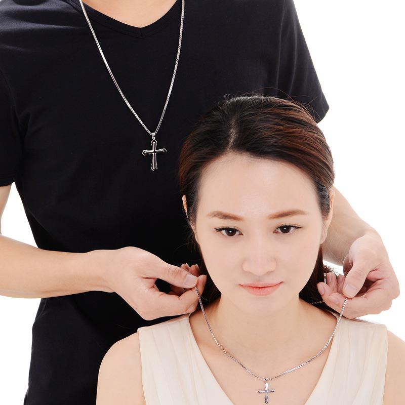 S925 Sterling Silver Cross Necklace Pendant - Stylish Silver Jewelry with European and American Engraving