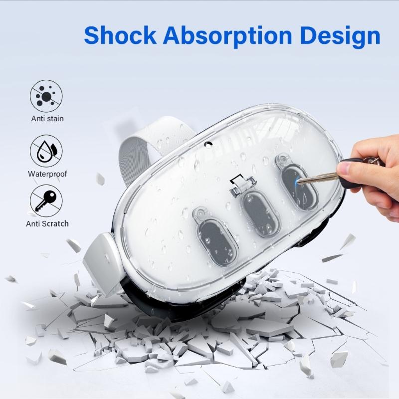 VR Headset Storage Protections Set for Quest3 Helmet Crystal Cover Drawstring Bag Silicone Grip Cover Lens Guard