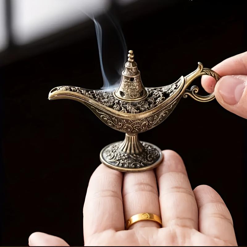 1PC Golden Copper-Toned Cast Iron Home Aladdin's Lamp Shape Home Decor Intricate Floral Design Detailed Craftsmanship