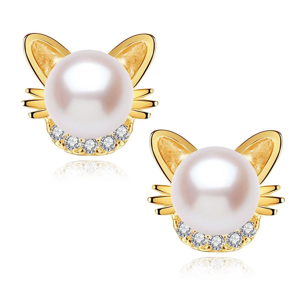 Hot Selling Fashionable Pearl Cat Diamond Earrings