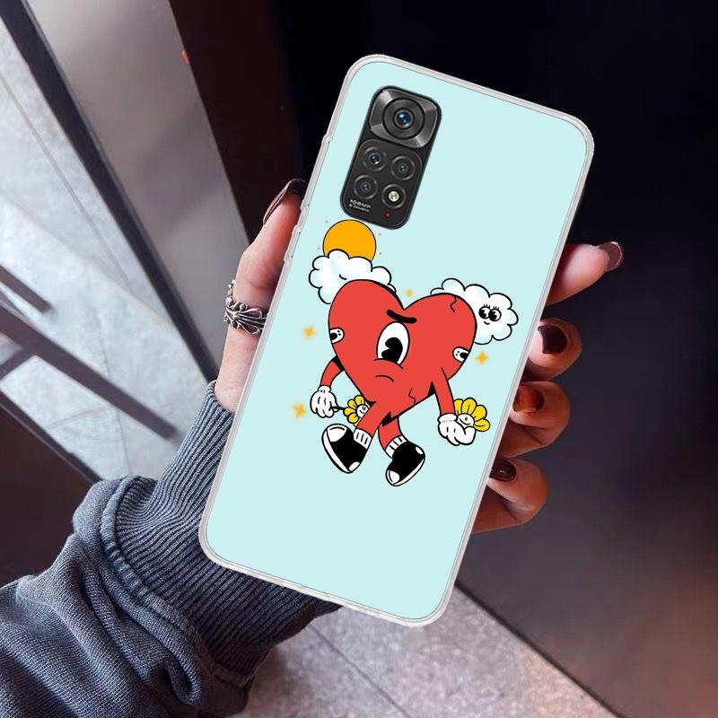 Bad Bunny Herz Handyhülle Für Xiaomi Redmi Note 15 14 14S 13 12S 12 Pro Plus 11S 11 10S 10 4G Hülle 11E 11T 5G Druck Fundas Rot