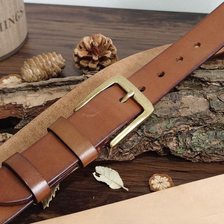 High-End Men Brass Buckle Belt Men's Leather Pin Buckle First Layer Cowhide Fashion All-Match Casual Pants Belt