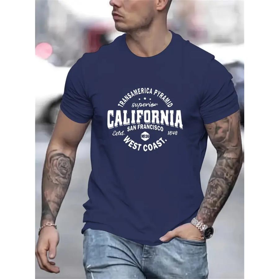 Men's Trendy Graphic Summer Tees California Print Shoulder T-Shirt