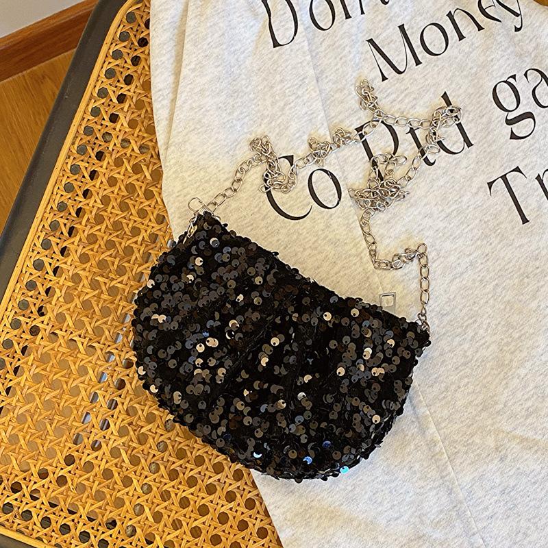 

Блискуча Модна Ланцюжок Маленька Сумка Жіноча Складена Жіноча Сумка Весняна Сумка-Пельмень Жіноча чорний