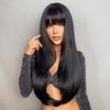 Long Straight Synthetic Wig with Bangs Dark Black Gray Hair Wigs for Women Cosplay Natural Hair Heat Resistant Layered Wigs
