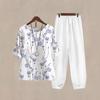 2025 foreign trade cross-border new women's clothing, casual round neck five-quarter sleeve top, digital printing women's two-piece set