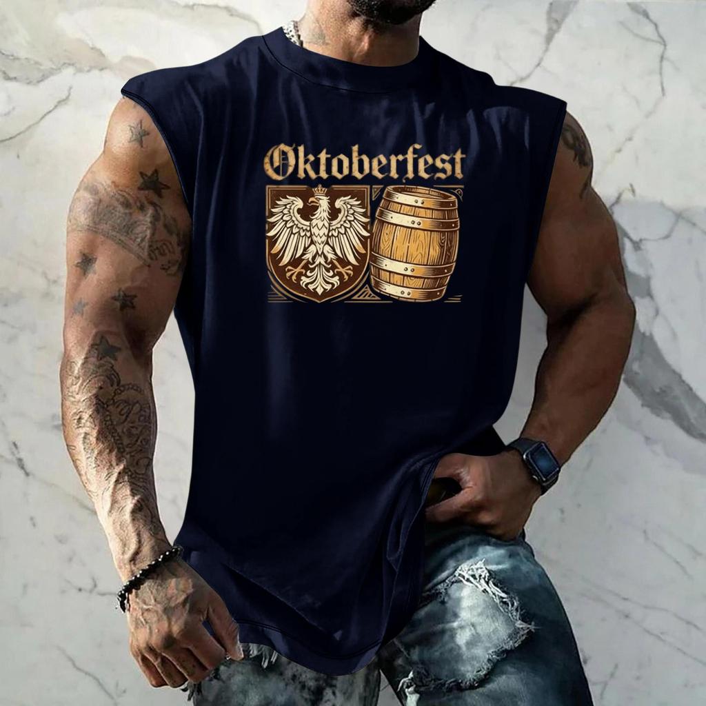 Men Sleeveless Tank Top Oktoberfest Graphic Print Loose Fit Muscle Shirt Casual Streetwear Summer Workout Vest
