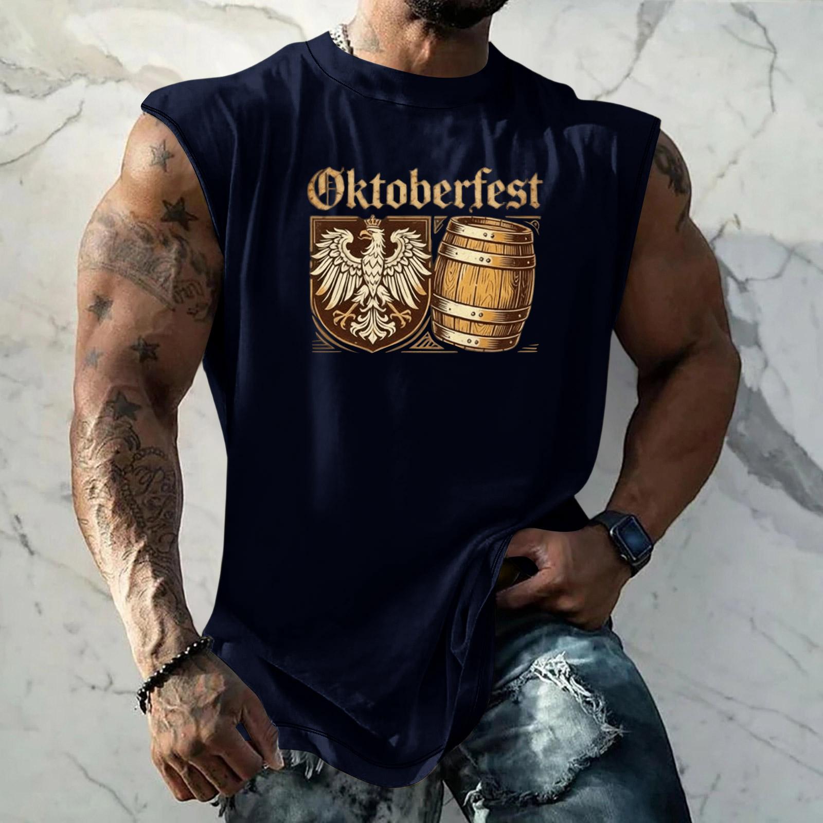 

Men Sleeveless Tank Top Oktoberfest Graphic Print Loose Fit Muscle Shirt Casual Streetwear Summer Workout Vest XXL