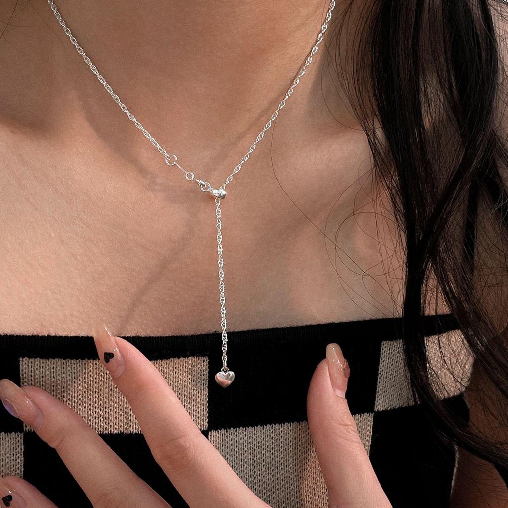 S925 Sterling Silver Harajuku Heart Chain Necklace - Chic Early Autumn Sweater Chain