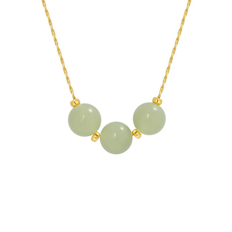 Three Jade Transfer Beads Clavicle Chain Women's Design Sense of Peace, Good Luck, Three Lives, Three Lives, Hotan Jade Necklace