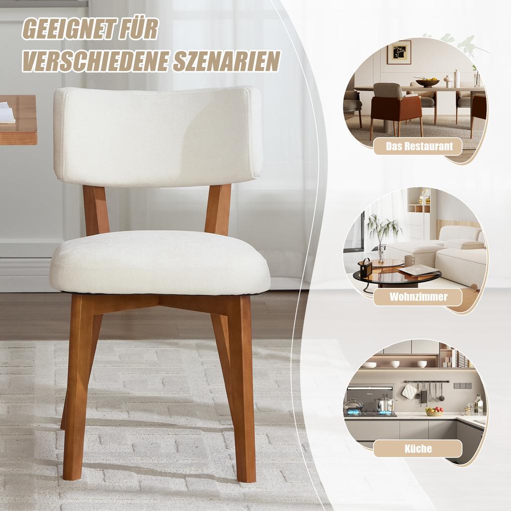 Modern Mid-Century Style Dining Chair Set of 2, Solid Wood Legs Fabric Upholstered Seat for Kitchen, Dining Room or Office (Beige Linen)