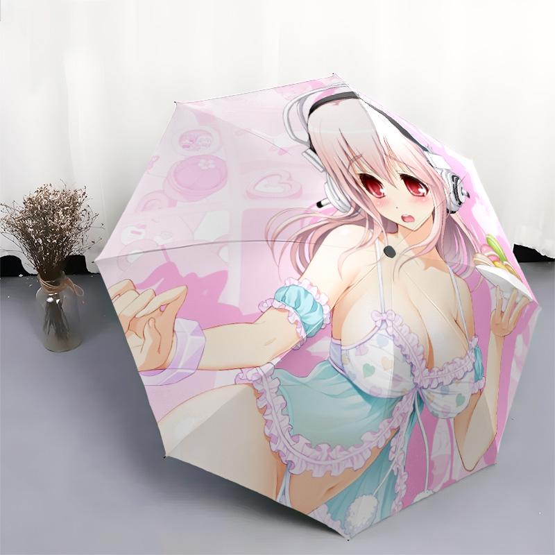 Super Sonico  pattern, automatic folding umbrella, portable and foldable design, 8 ribs, a Christmas or birthday gift.