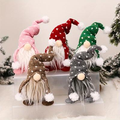5pcs Christmas Gnome Decorations  Faceless Plush Elf Dolls with Knitted Hats, Perfect for Holiday Home  Party Decor