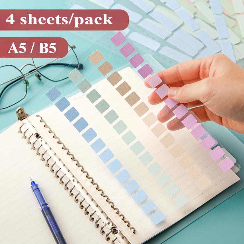 4 Sheets A5/B5 Binder Color PET Translucent Index Sticker Student Notebook Sort Label Index Tabs Book Marker Writable Sticky Notes
