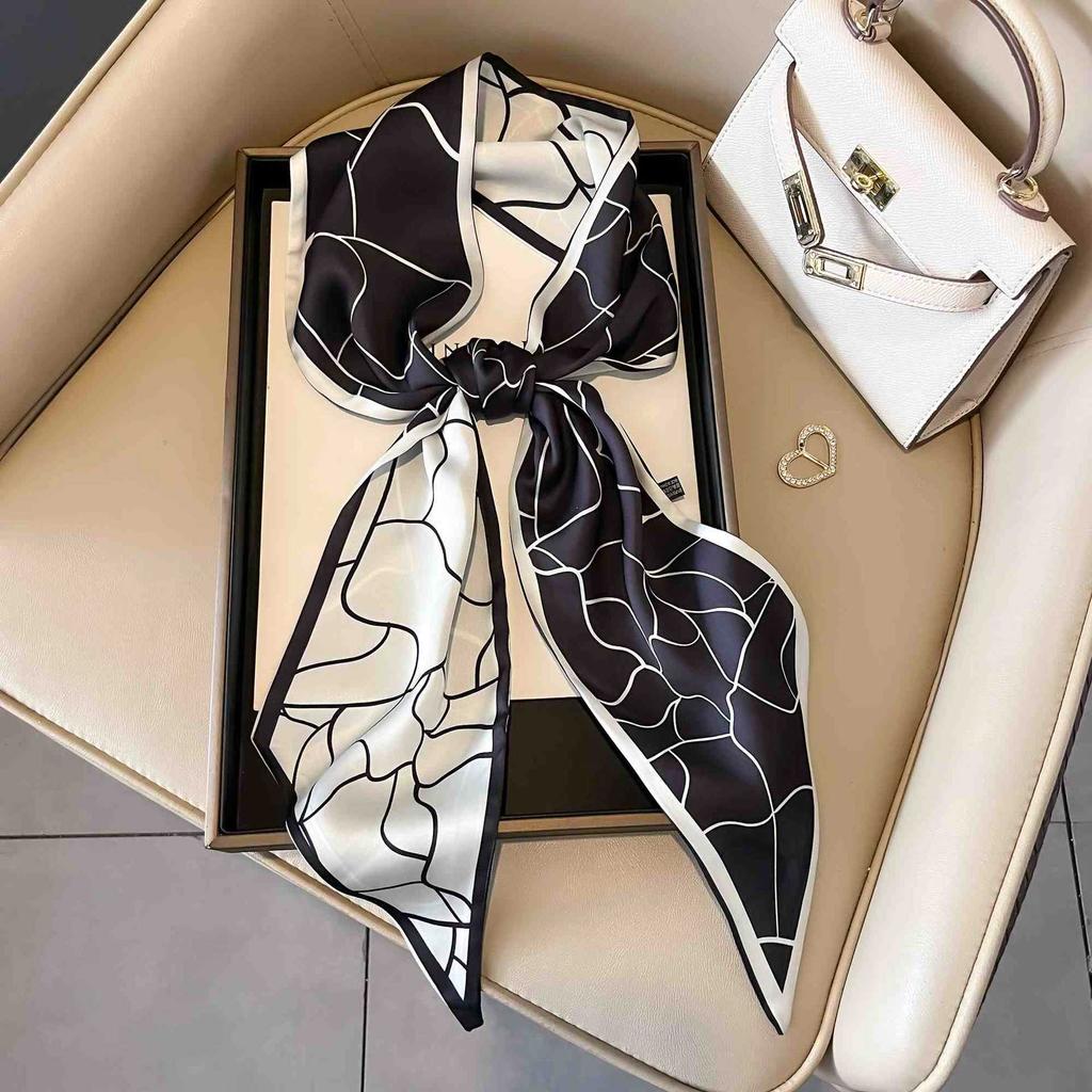 Art French Polka Dot Long Silk Scarf Femininity Versatile High Sense Spring and Autumn New with Shirt Scarf Belt