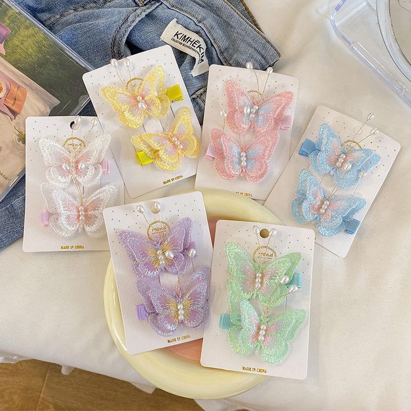 2pcs/set Three-dimensional Butterfly Hair Clip Children's Small Fresh Side Hairpin Cute Girl Hairpin Hair Accessories